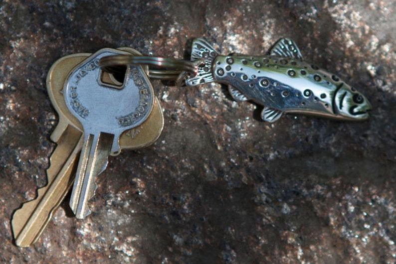 Sterling Silver Trout Key Chain Fly Fishing Sterling Etsy