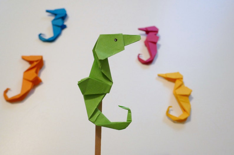 Origami Seahorse Bright Colors Assortment Blue Green Yellow Orange Magenta Under The Sea Ocean Party Favor