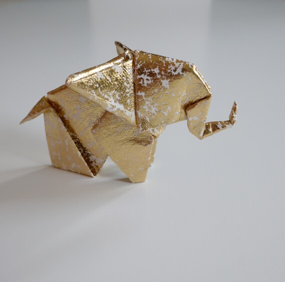 Medium Origami Elephant Made In Indian Crushed Gold Handmade Paper