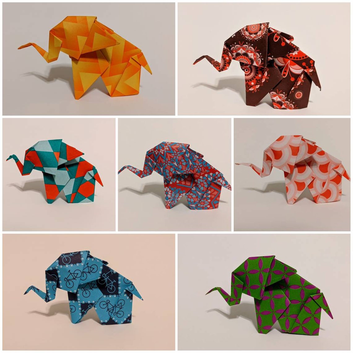 9 Origami elephants in beautiful colorful patterns. Origami Etsy