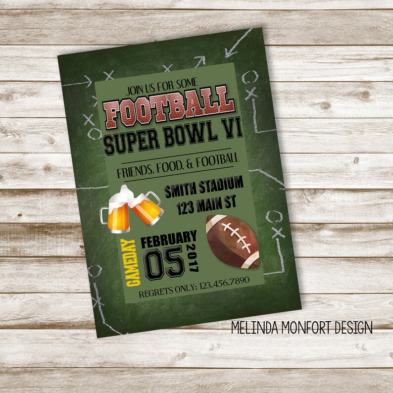 Super Bowl Party Invitation Football Invite Football Party Etsy