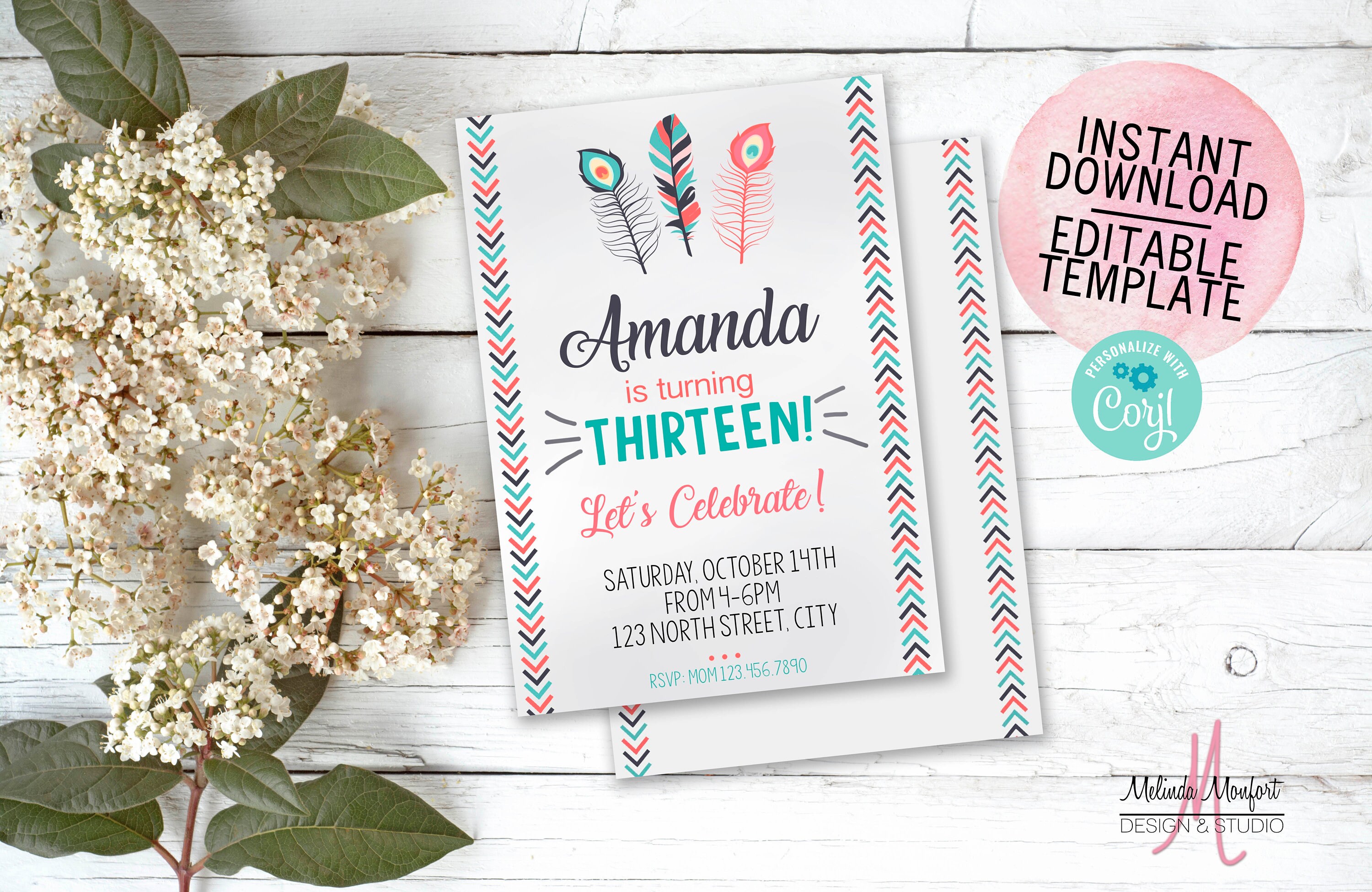 Aztec Birthday Invitation Feathers Aztec Birthday Etsy