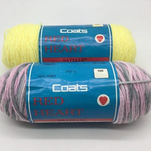 Sayelle-garens rood hart, vintage garen, kamgaren breien, acrylgaren 200 g - geel/rozegrijs