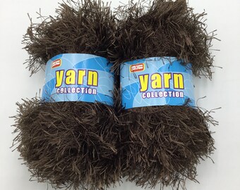 Yarn Collection Fun Fur Set of 2 novelty eyelash yarn knit,crochet scarf/hat yarn,trims, or combine with other yarns for many projects-Brown