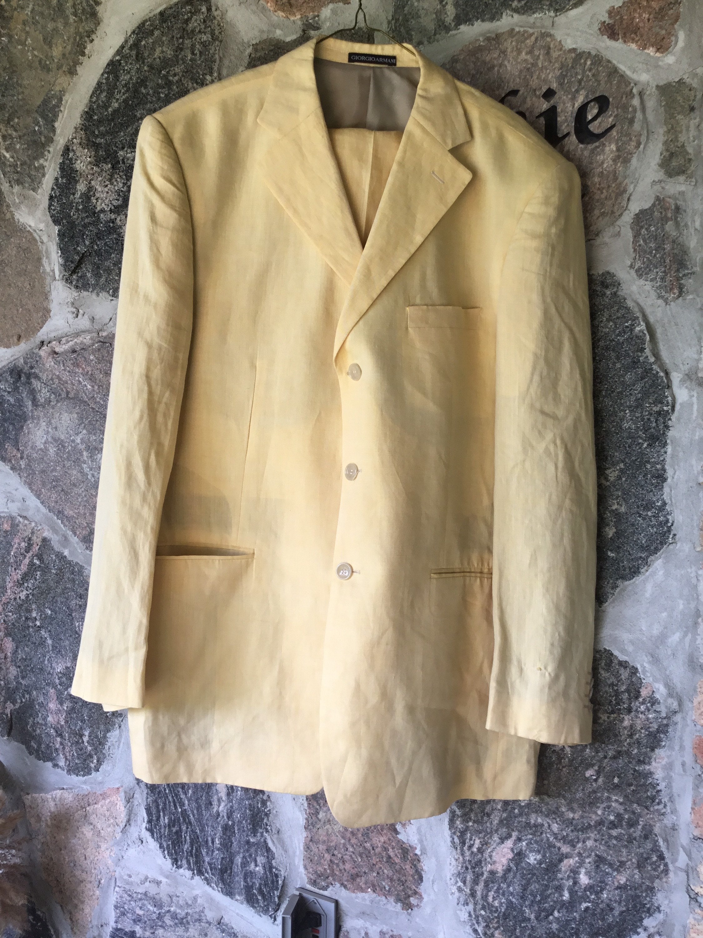 Giorgio Armani Yellow Plaid Suit, 2 Piece Suit, Three Buttoned 