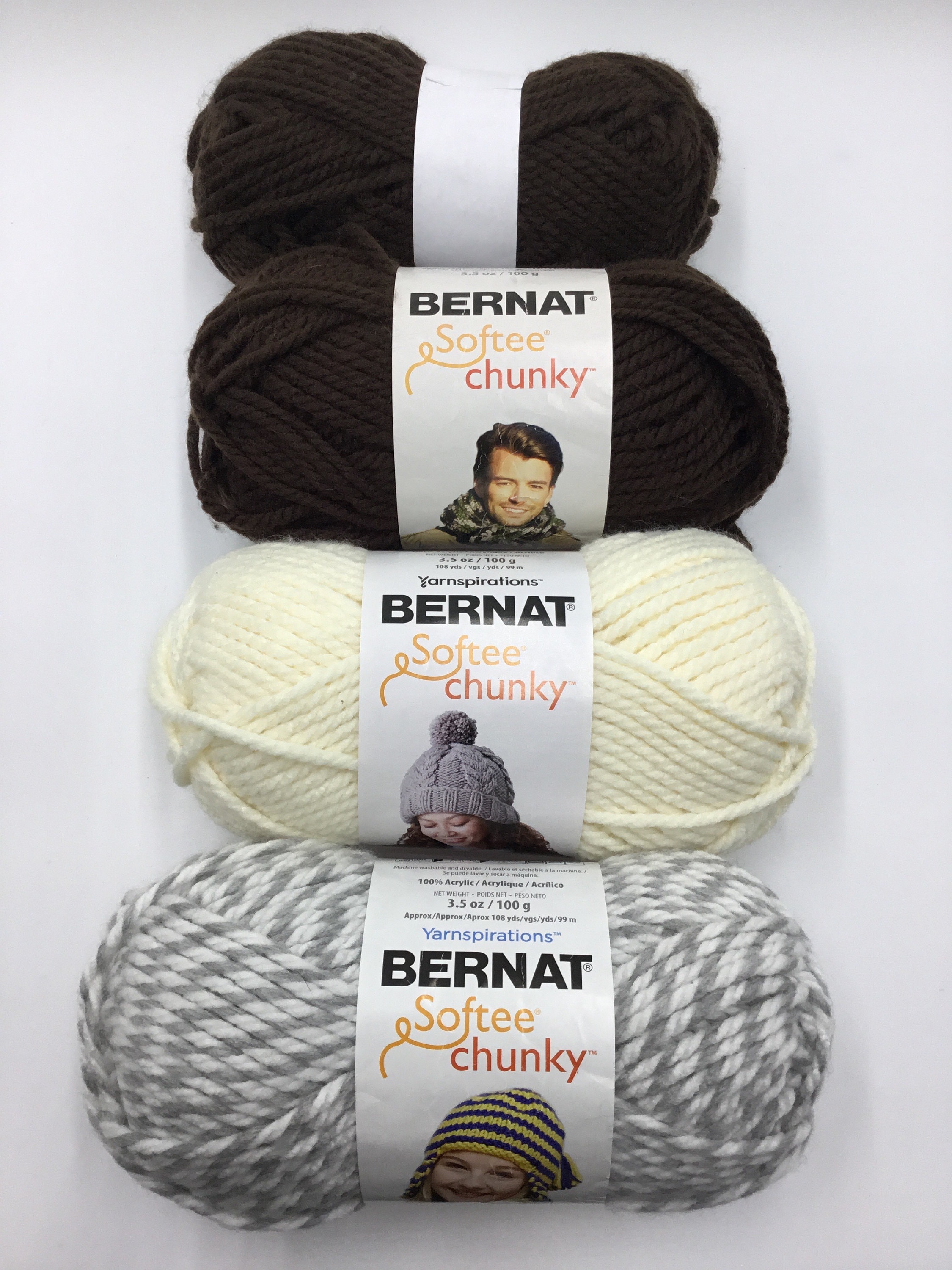 Bernat Softee Chunky Set of 3 1 Extra 100 Acrylic Yarn Super Bulky 6 Grey Ragg natural dark Taupe Etsy Ireland