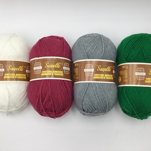 Eaton Sayelle Yarn, High End Vintage Yarn, 100g Knitting Worsted Acrylic Yarn-Green/Ligh Grey/White/Rose Pink