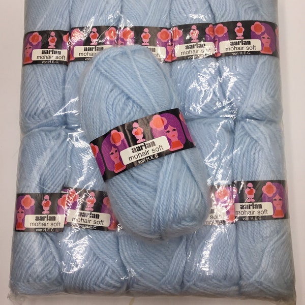 Laine mohair douce Aarlan, 50 g / 82 m chaque pelote, lot de 10 - bleu bébé