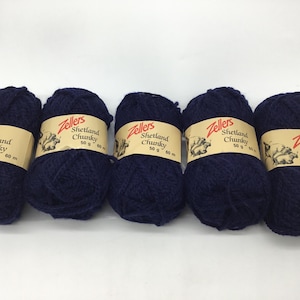 Zellers Shetland Style Chunky Yarn Set di 5, filato vintage raro, blu navy