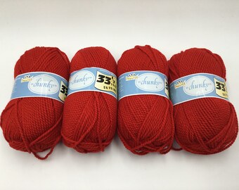 Phentex Chunky Yarn Set of 4/ 454g Hard To Find Vintage Yarn, 2Ply - Rumba Red