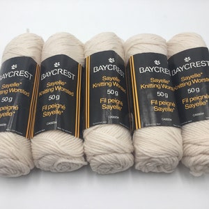 Baycrest Sayelle Knitting Worsted vintage yarn Set of 5 -50g ea /100% acrylic -Col 3463 Cream