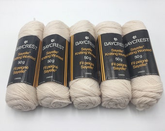 Juego de 5 ovillos de lana Baycrest Sayelle Knitting Worsted estilo vintage - 50 g cada uno / 100 % acrílico - Color 3463 Crema