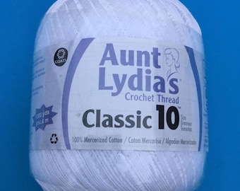 Aunt Lydias crochet thread Classic 10 for bedspread,table cloths doilies apparel and accessories 100% mercerized cotton 1000yds -White