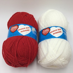 Red Heart Sayelle Yarn, Vintage Yarn, Knitting Worsted Yarn, Acrylic Yarn 135g- Red / White