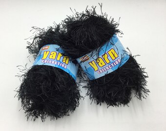 Yarn Collection Set of 2,Fun Fur novelty "eyelash" yarn,scarf/hat yarn,trims, or combine with other yarns for many more projects- Black