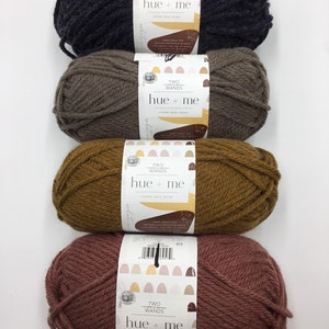 Lion Brand Hue + Me yarn,Bulky 5/137yd/125m, Acrylic/Wool - Arrowwood-Lovesong-Peacoat-Terra