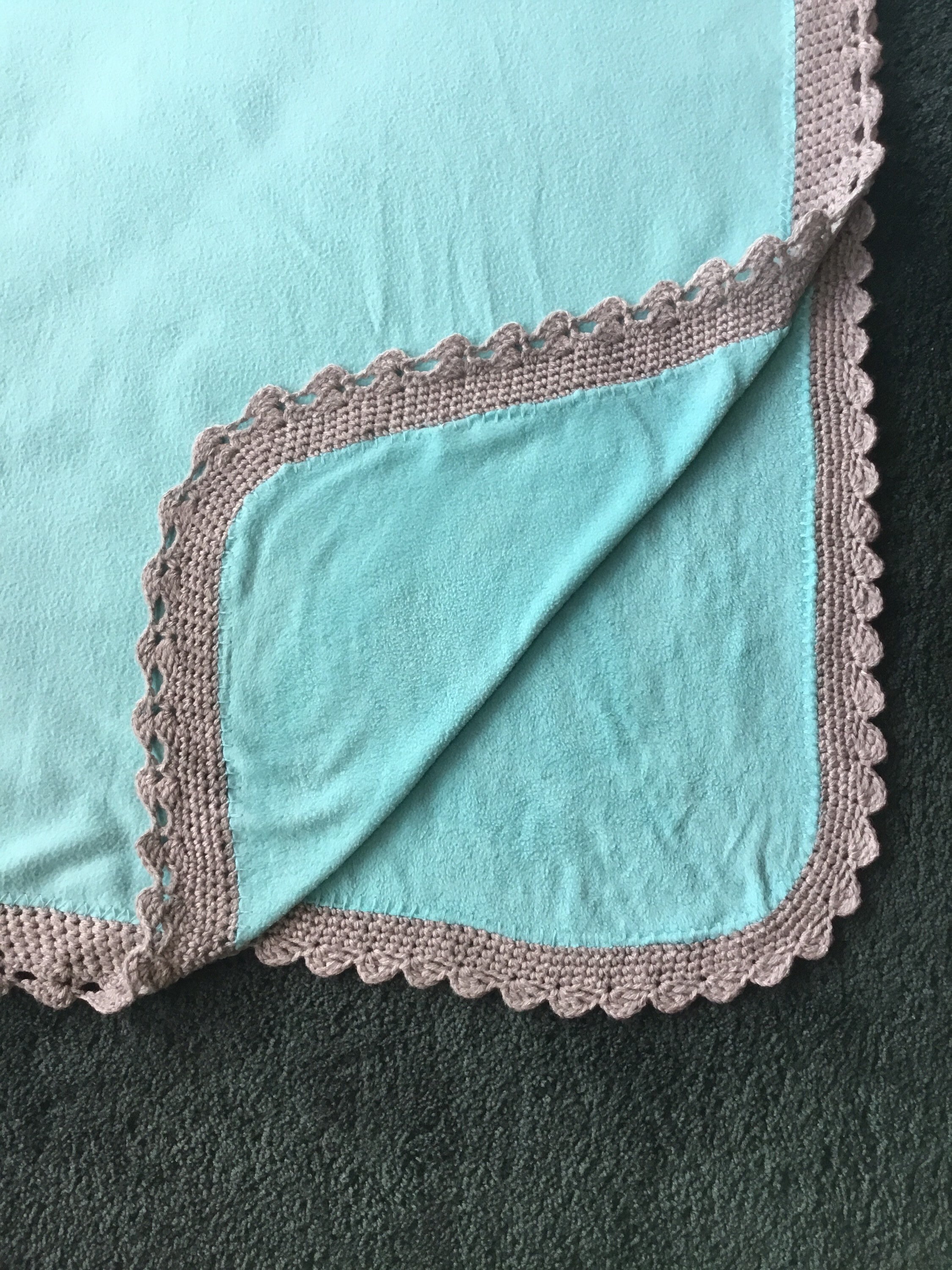 Fleece Blanket with Crochet Border/ Turquoise Blue Throw/Baby Etsy