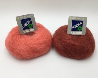 Phildar Phil Mohair Yarn,  Mohair Blended Yarn,77m/84yds-Fancy Brushed Teracota & Dark Apricot