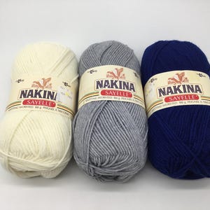 The Bay Nakina Sayelle Knitting Worsted Yarn, Rare Vintage Yarns,100% Acrylic, Navy/Gray/Aran Available