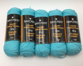 Juego de 5 ovillos de lana Baycrest Sayelle Knitting Worsted estilo vintage - 50 g cada uno / 100 % acrílico - Color 6970 Azul