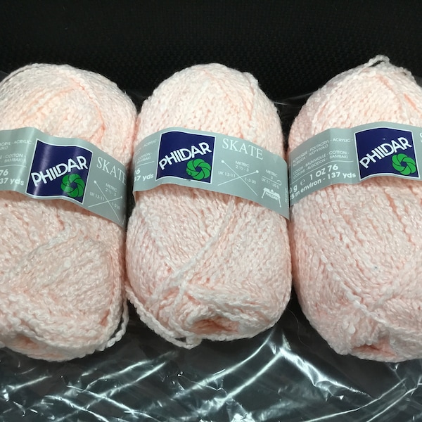 Phildar Skate Yarn Set of 3, Acrylic/Cotton, Rippled Yarn,Baby Yarn,Vintage Hard to Find Yarn - Light Pink