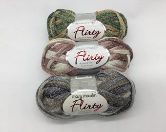 Mary Maxim Flirty Yarn,A Fun & Sexy Scarf Yarn,1 Ball Project,Frilly Scarf Yarn,44yds/100g Ribbon Yarns- Earth Shaker/Girlish Glam/Silver