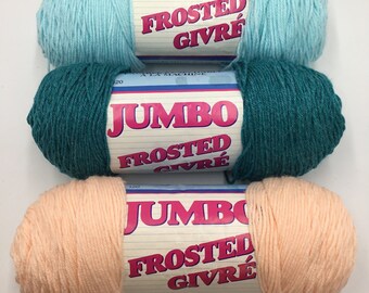 Jumbo Frosted Givre Yarn, hard to come by  vintage yarn,4 Ply worsted-weight acrylic/nylon yarn -Teal,Light Blue,Light Peach