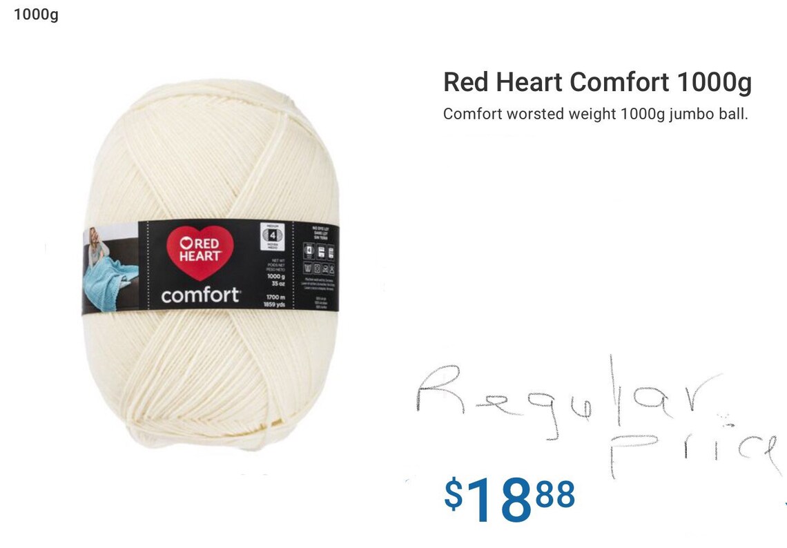Red Heart Big Ball Comfort Yarn 1000g/1859yrs/1700m Cream/ Etsy