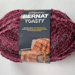 May include: A skein of Bernat Toasty yarn in the color "Dusty Rose". The yarn is a soft, fluffy, chenille-like texture. The label features the Bernat logo and the text "Yarn Inspirations" and "Bernat Toasty".