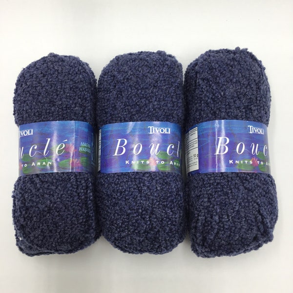 Boucle yarn Set of 3 Tivoli Boucle knits to Aran, acrylic,wool yarn wool blend polyester children’s toys,scarf/ hats - Blue Jean