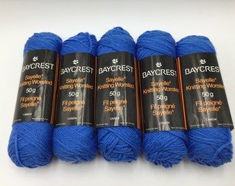 Hilo vintage Baycrest Sayelle Knitting Worsted, juego de 5, 50 g c/u, 100 % acrílico, color 3472, azul Jean Blue