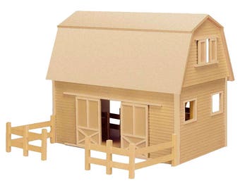 Horse Barn Kit, Toy Barn Kit, Unfinished Dollhouse Kit - Scaled for Breyer Classics 1-Inch Scale Horses