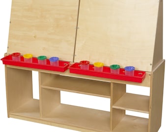 Easel, Kid's Art Easel / Art Center for Four with Red Trays and Storage for Art Supplies