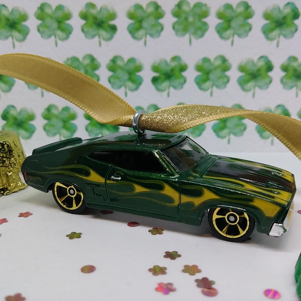 Hot Wheels 1973 Ford Falcon Car Ornament, Valentine's Day Gift for Him, Green and Gold for St. Patrick's Day