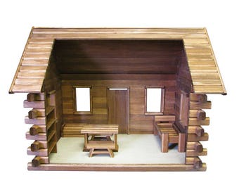 Dollhouse Kit - Unfinished Davy Crockett's Log Cabin Dollhouse and Log Furniture