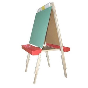 Classroom Easel, 4-sided Adjustable Kid's Art Easel With Chalkboard Art  Surface and Red Trays 