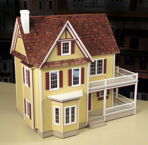 Dollhouse American Victorian Farmhouse Handmade Yellow and -  Portugal