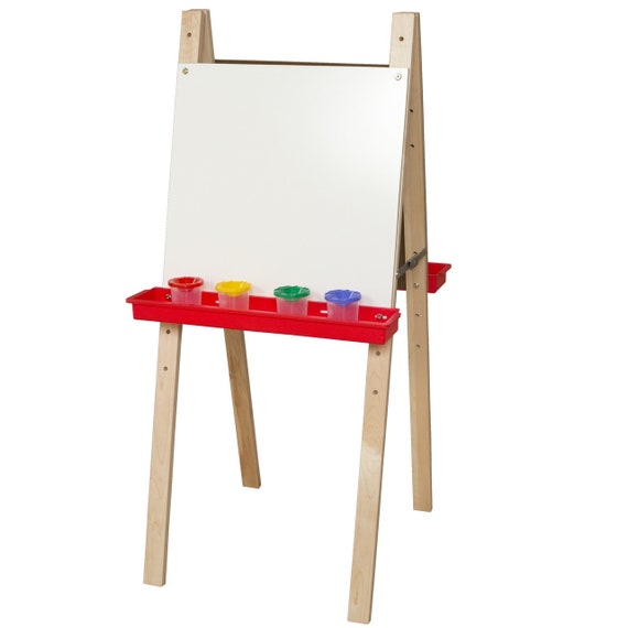 Whiteboard Easel, 2-Sided Adjustable Kid's Easel with Markerboard Art  Surfaces and Red Trays