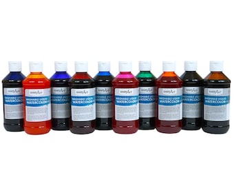 Liquid Watercolor Paint Set, 10 - 8 oz Bottles, Certified Non-Toxic
