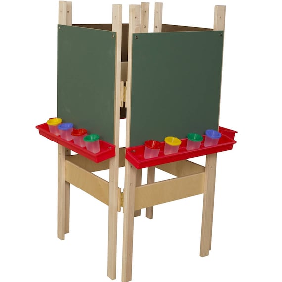 Classroom Easel, 4-Sided Adjustable Kid's Art Easel with Chalkboard Art  Surface and Red Trays