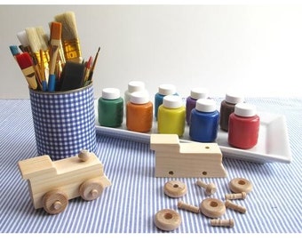 Unfinished Wooden Toy Vehicles Ready to Build and Decorate - Set of Four