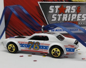 Hot Wheels Mercury Cougar Muscle Car Ornament with Stars and Stripes Graphics, Americana Gift for Him