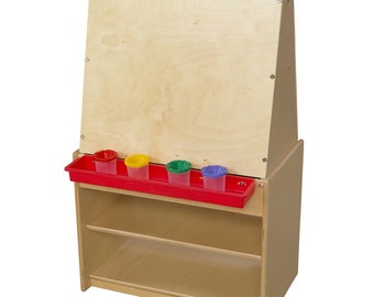 Easel, Double Sided Kid's Art Easel / Art Center with Red Trays and Storage for Art Supplies