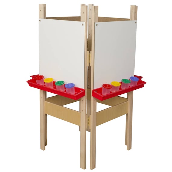Classroom Easel, 4-sided Adjustable Kid's Art Easel With Marker Board Art  Surface and Red Trays 
