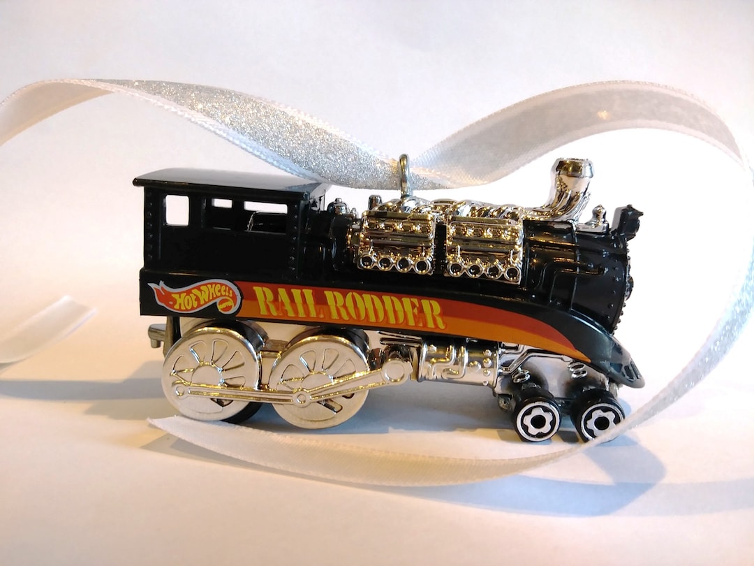 Train Ornament, Christmas Ornament, Hot Wheels Ornament, Train Party Favor,  Train Party Decoration, Train Gift Black W/ Chrome Wheels 