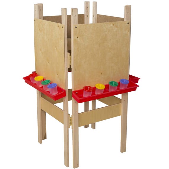 Classroom Easel, 4-Sided Adjustable Kid's Art Easel with Plywood Art  Surface and Red Trays