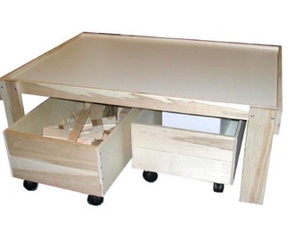 Train Table, Activity Table, Play Table with Optional Storage Trundles, Unassembled Kit with No Finish Applied