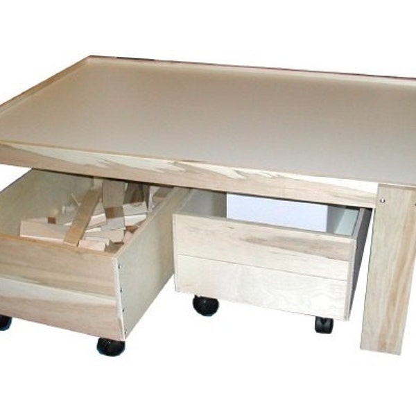 Train Table, Activity Table, Play Table with Optional Storage Trundles, Unassembled Kit with No Finish Applied