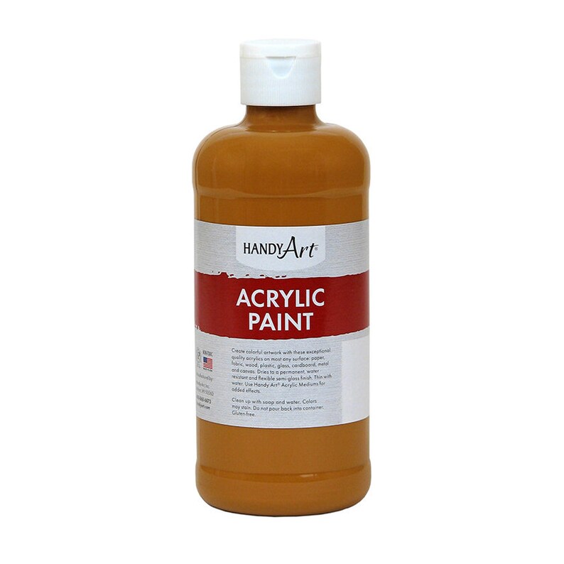 Pode incluir: Uma garrafa de tinta acr&iacute;lica Handy Art na cor marrom dourado. A garrafa &eacute; etiquetada com o nome da marca e as palavras "Tinta acr&iacute;lica".