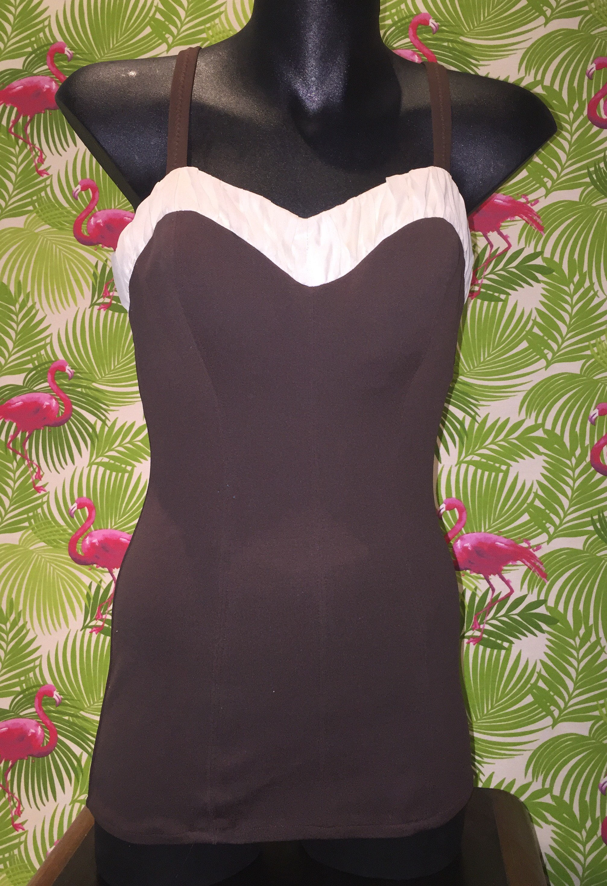 chocolate brown vintage bathing suit with detailed bust Etsy